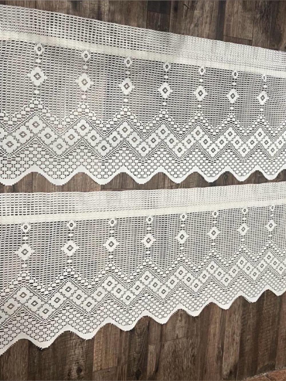 Vintage Cream White Crochet Lace Curtain Panels - Pair
